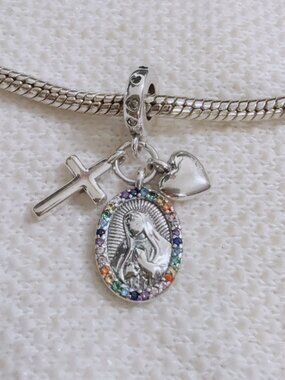 Virgin Mary Blessed Charm Faith Cross Charm For Pandora Bracelet Necklace